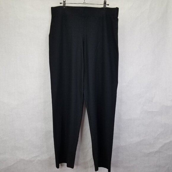 EILEEN FISHER Pants Women's M Ponte Knit Tapered Leg Elastic Waist Pull On Black - Picture 1 of 10